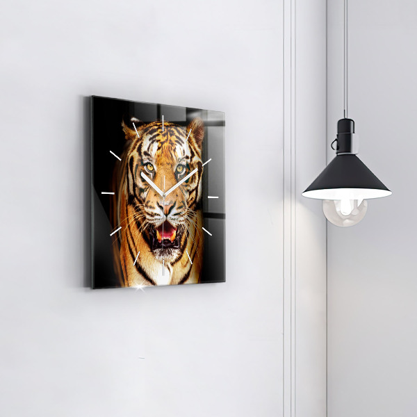 Square glass wall clock Tiger - wild look