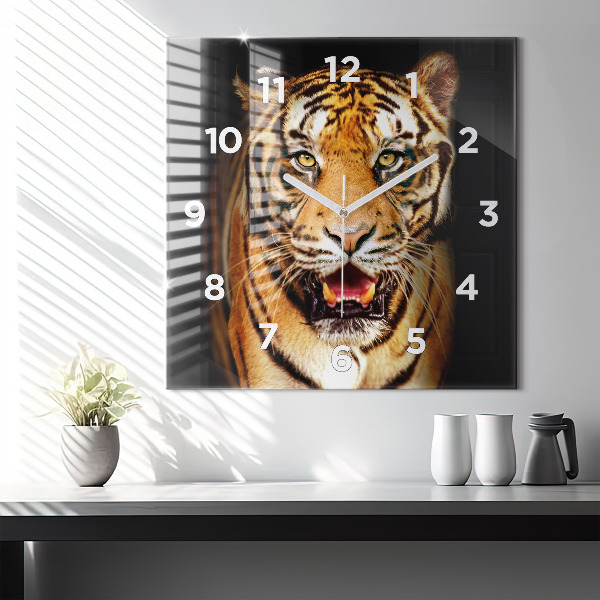 Square glass wall clock Tiger - wild look