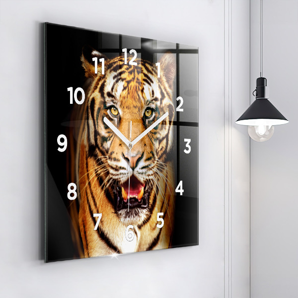 Square glass wall clock Tiger - wild look