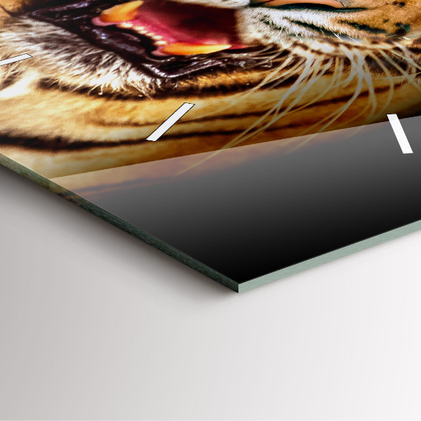 Square glass wall clock Tiger - wild look
