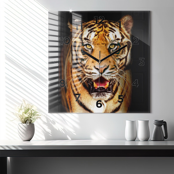 Square glass wall clock Tiger - wild look