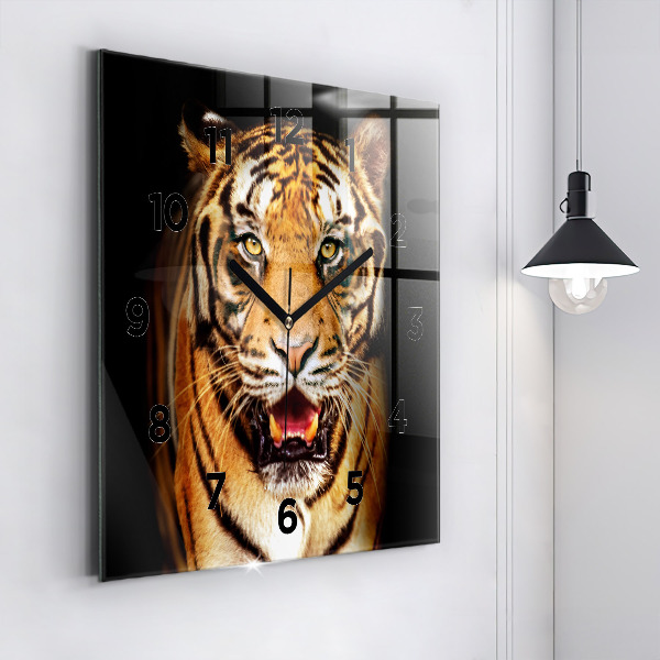 Square glass wall clock Tiger - wild look