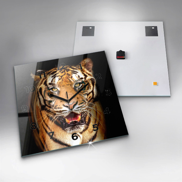 Square glass wall clock Tiger - wild look