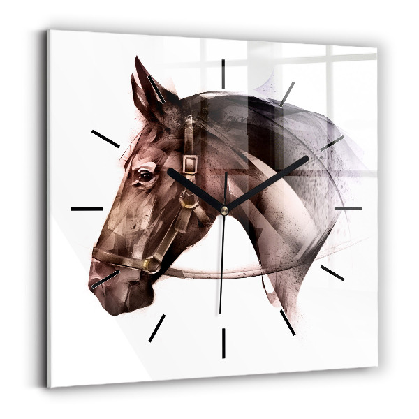 Square glass wall clock Painted Horse Profile