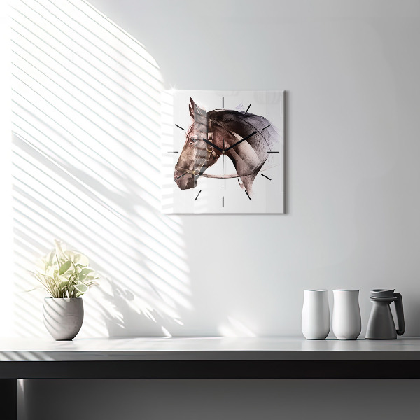 Square glass wall clock Painted Horse Profile
