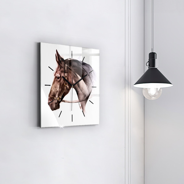 Square glass wall clock Painted Horse Profile