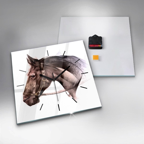 Square glass wall clock Painted Horse Profile