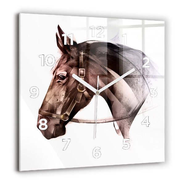 Square glass wall clock Painted Horse Profile