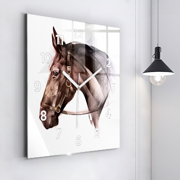 Square glass wall clock Painted Horse Profile
