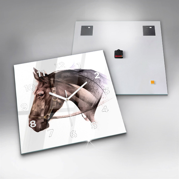 Square glass wall clock Painted Horse Profile