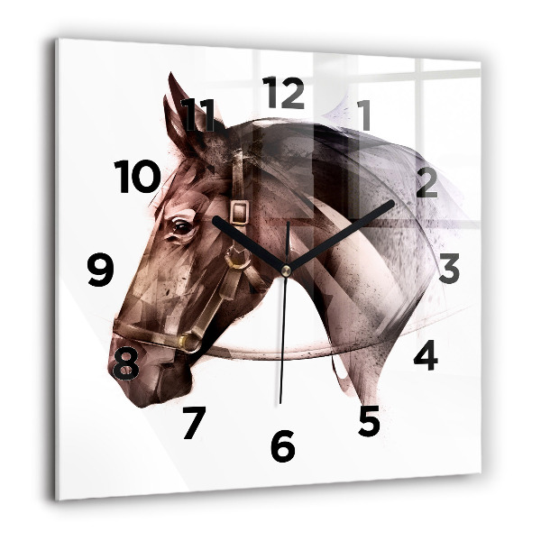 Square glass wall clock Painted Horse Profile