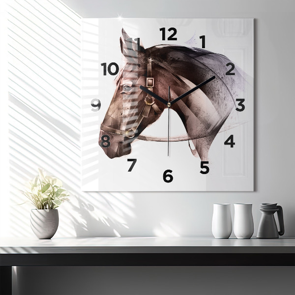 Square glass wall clock Painted Horse Profile