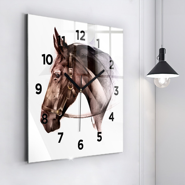 Square glass wall clock Painted Horse Profile