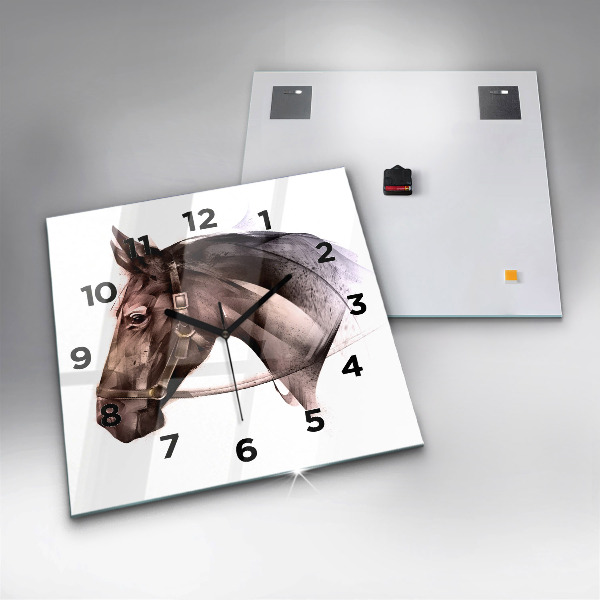 Square glass wall clock Painted Horse Profile