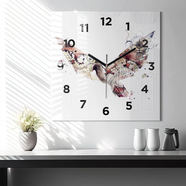 Square glass wall clock Abstract view