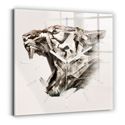 Square glass wall clock painted portrait of a tiger
