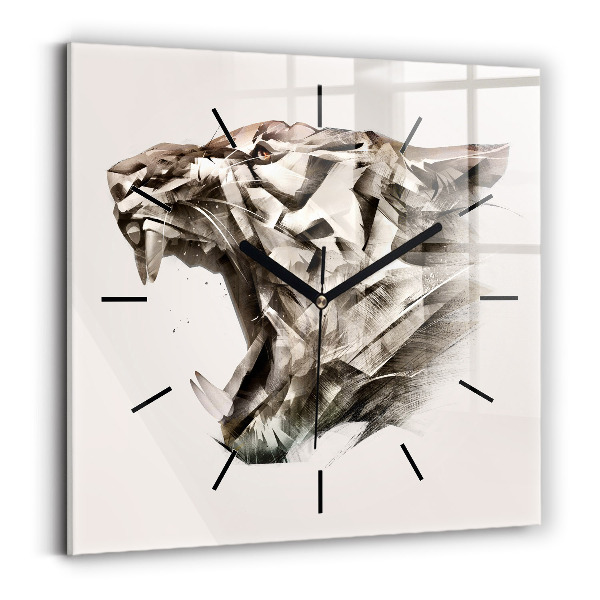 Square glass wall clock painted portrait of a tiger