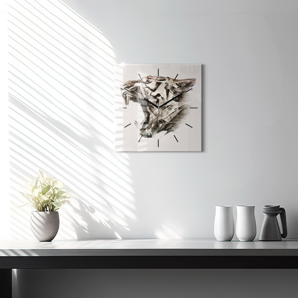 Square glass wall clock painted portrait of a tiger