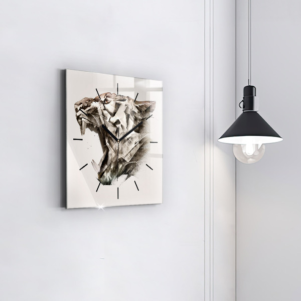Square glass wall clock painted portrait of a tiger