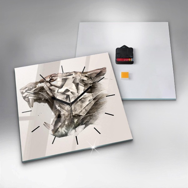 Square glass wall clock painted portrait of a tiger