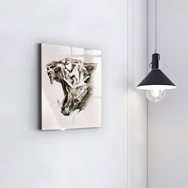 Square glass wall clock painted portrait of a tiger