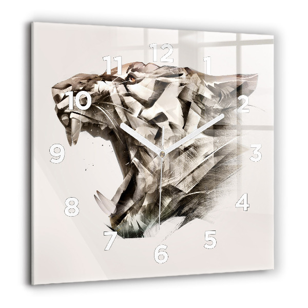 Square glass wall clock painted portrait of a tiger