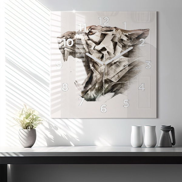 Square glass wall clock painted portrait of a tiger