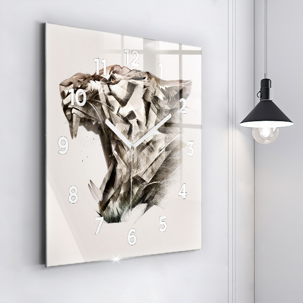 Square glass wall clock painted portrait of a tiger