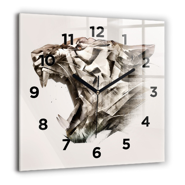 Square glass wall clock painted portrait of a tiger
