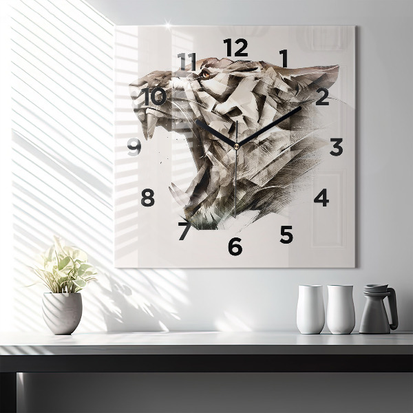 Square glass wall clock painted portrait of a tiger