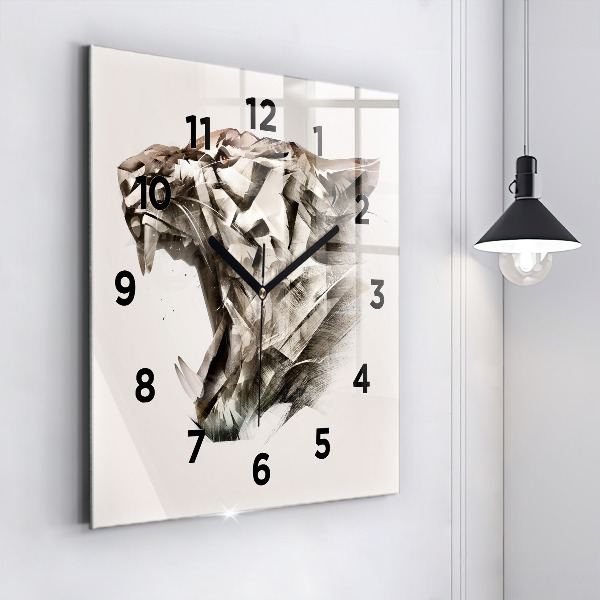 Square glass wall clock painted portrait of a tiger