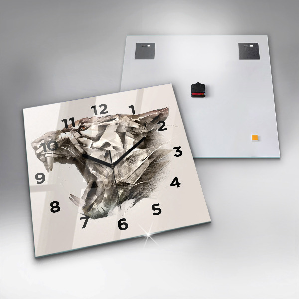 Square glass wall clock painted portrait of a tiger