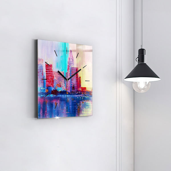 Square glass wall clock Skyscraper abstraction