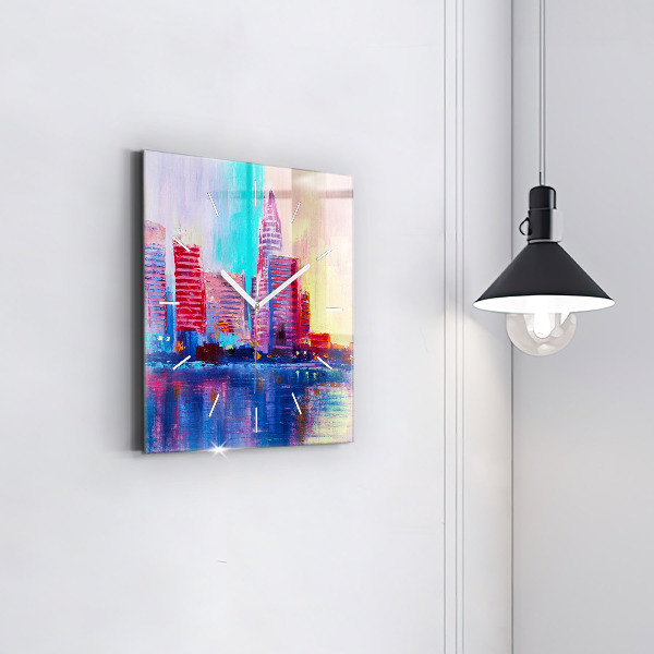 Square glass wall clock Skyscraper abstraction