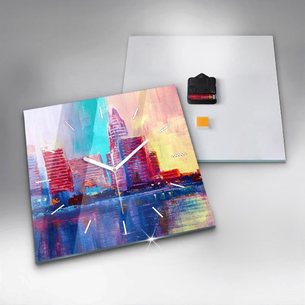 Square glass wall clock Skyscraper abstraction