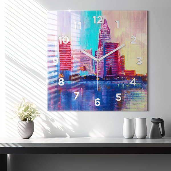 Square glass wall clock Skyscraper abstraction