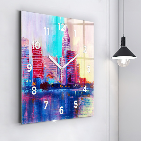 Square glass wall clock Skyscraper abstraction