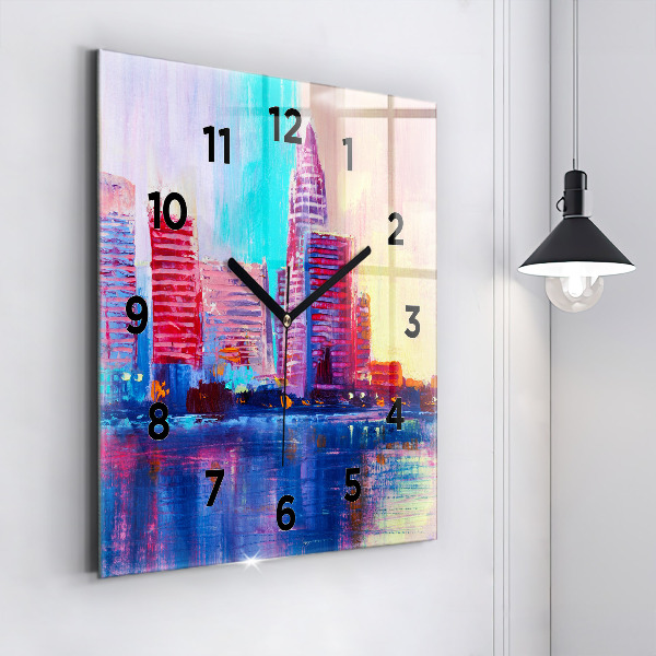 Square glass wall clock Skyscraper abstraction