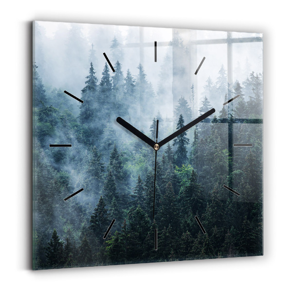 Square glass wall clock Misty Mountain Landscape