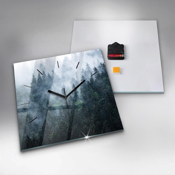 Square glass wall clock Misty Mountain Landscape