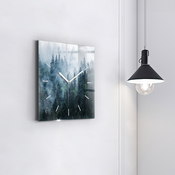 Square glass wall clock Misty Mountain Landscape