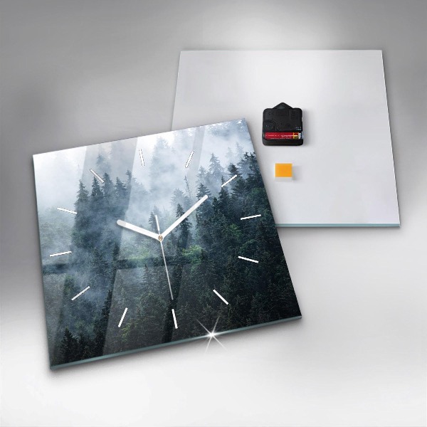 Square glass wall clock Misty Mountain Landscape