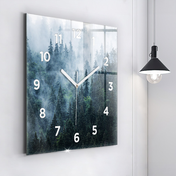 Square glass wall clock Misty Mountain Landscape