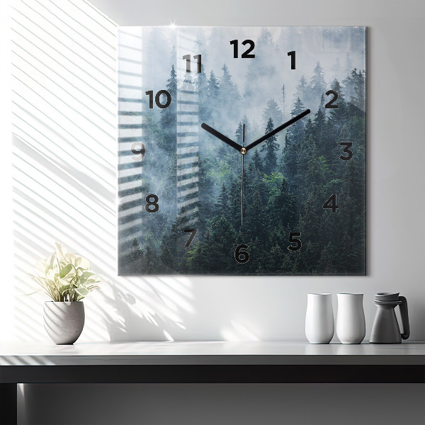 Square glass wall clock Misty Mountain Landscape