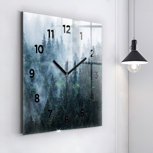 Square glass wall clock Misty Mountain Landscape