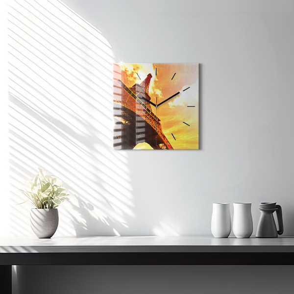 Square glass wall clock The Eiffel Tower in Paris