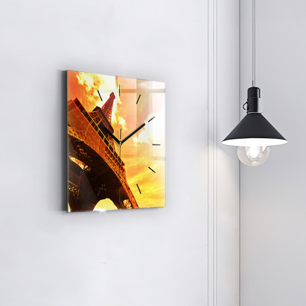 Square glass wall clock The Eiffel Tower in Paris