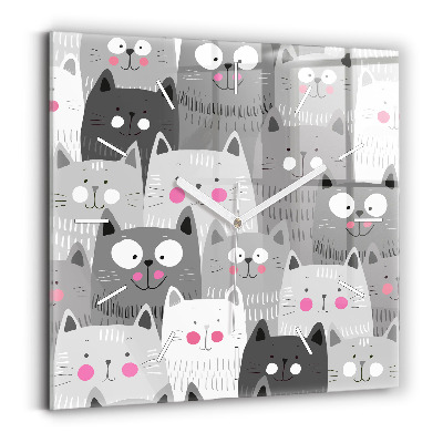 Square glass wall clock Pattern with cats