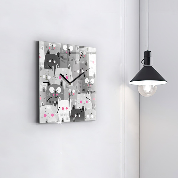 Square glass wall clock Pattern with cats