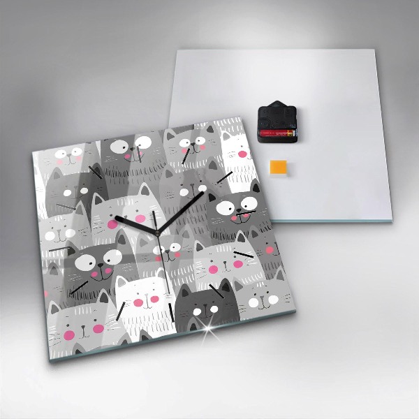 Square glass wall clock Pattern with cats